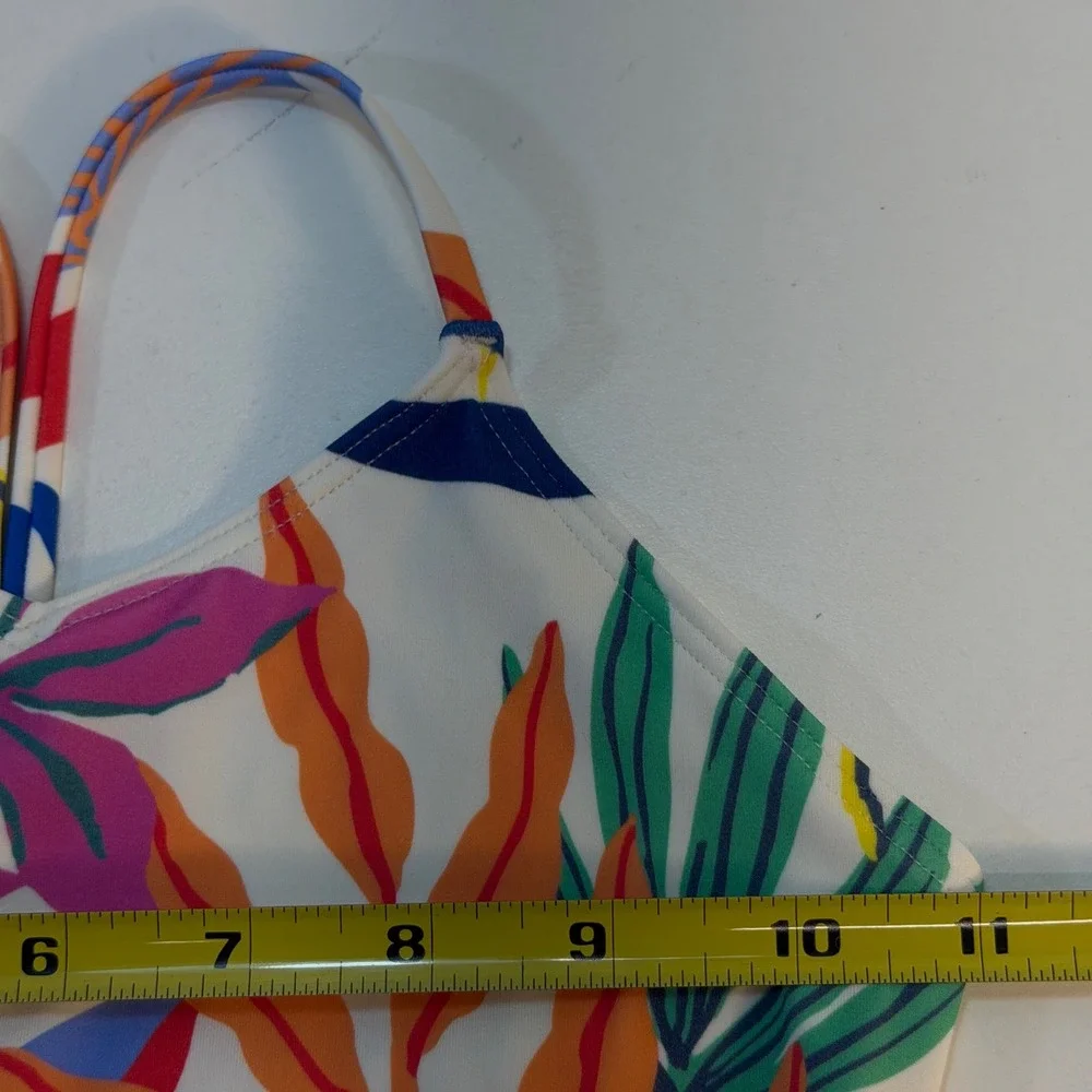 Quince One Piece Swimsuit Girls Size 6 White Tropical Palms Floral Leaf NEW